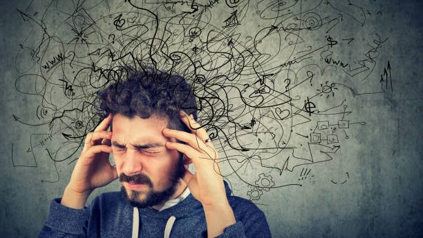 Thoughtful stressed young man with a mess in his head